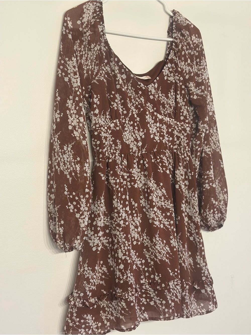 Altar’d State Brown Floral Long Sleeve Mini Dress Size Small